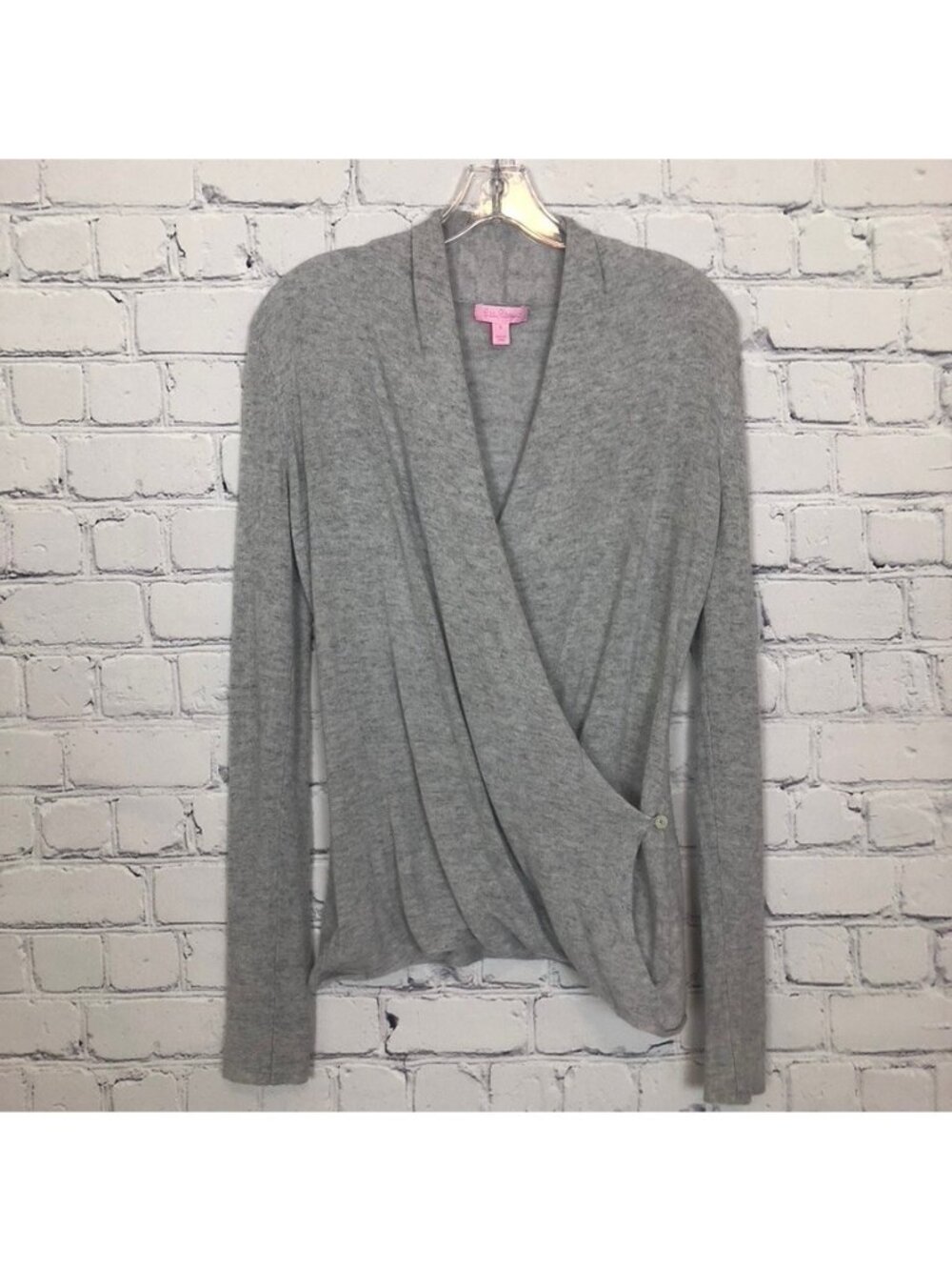 Lilly Pulitzer Sydelle Wrap Sweater Size S Cashmere Wool Blend Gray